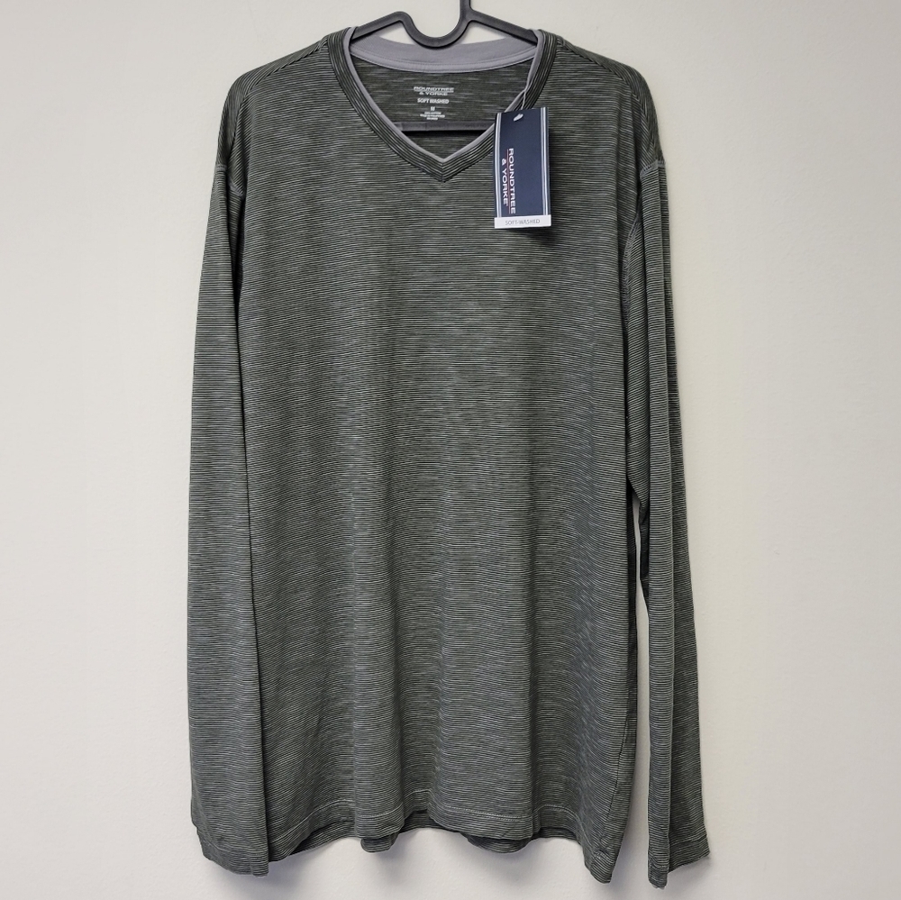 Roundtree & Yorke Soft washed Jersey striped t-shirt Dark Olive Green M
